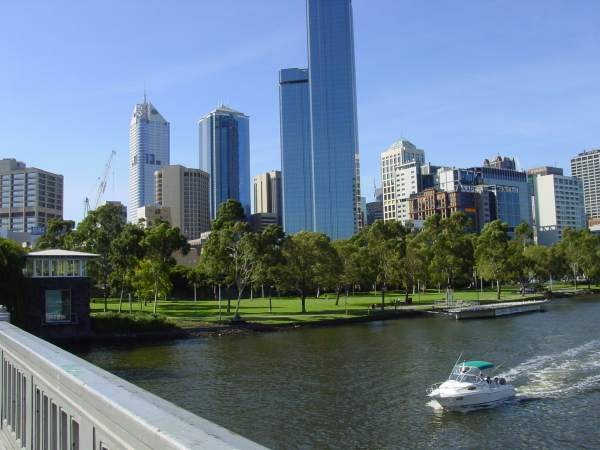 Batman Park seen from Spencer Bridge across the Yarra River, Victoria, Australia. Photograph by Ali Kayn, 2005